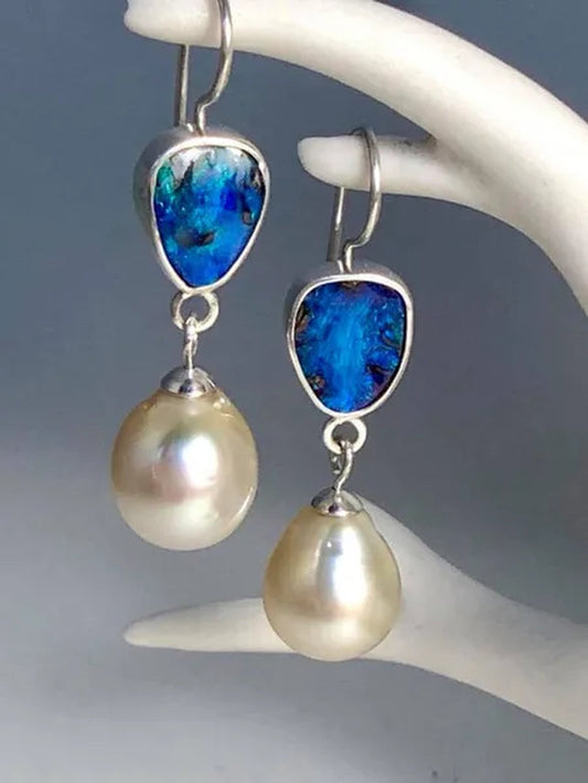 2021 New Marine Opal and Pearl Pendant a Pair of Wedding Engagement Earrings for Ladies