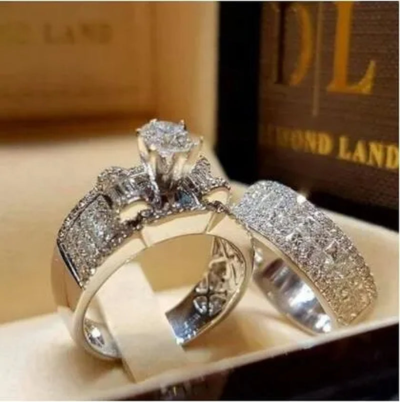 2 Pcs/set Exquisite Women's Ring Anniversary Party Ring Bride Wedding Ring Engagement Ring Jewelry Size 5-11 Christmas Gift