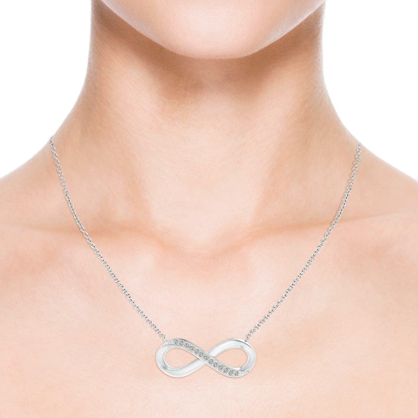 Natural Diamond Infinity Pendant Necklace in Sterling Silver / 14K Solid Gold | April Birthstone, Birthday, Engagement, Anniversary, Wedding Jewelry Gift for Women