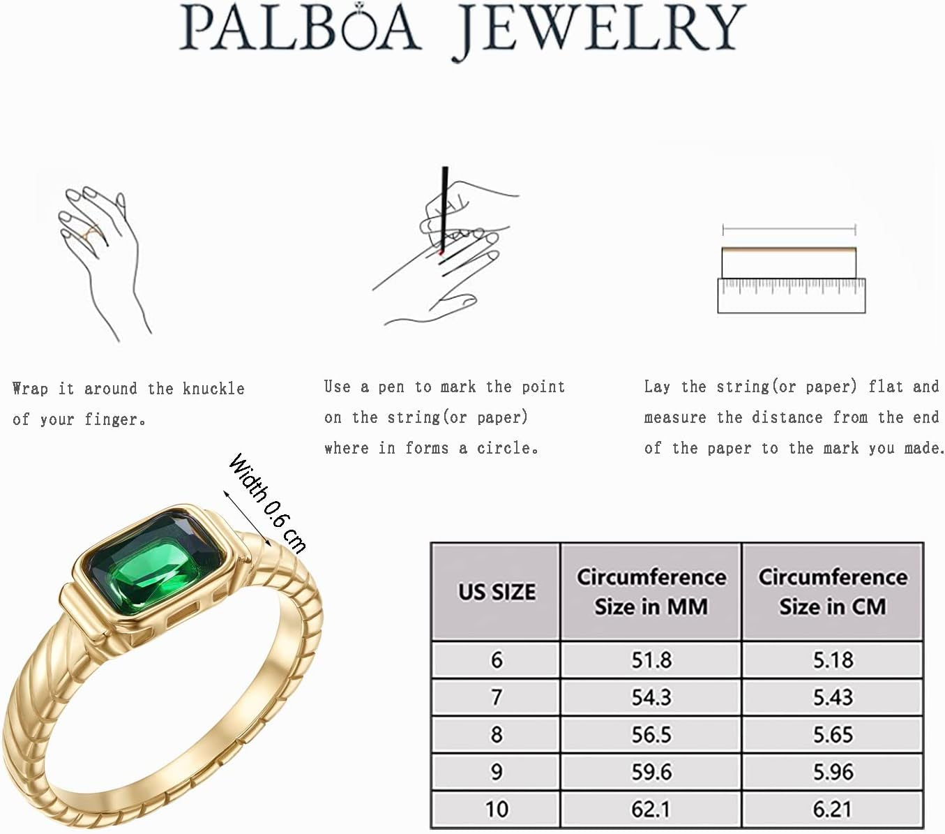Gold Emerald Rings Gold Rings for Women Dainty Green Rings Cut Emerald Gemstones CZ Non Tarnish Gold Rings 14K Gold Plated Rings for Women Band Size 6/7/8/9