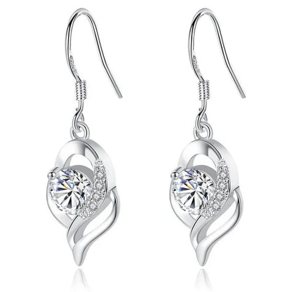 1 Pair Romantic and exquisite 925 standard Sterling Silver Diamond Love Earrings Love Heart Star White Sapphire Diamond Stud Earrings for Women Wedding Engagement Bride Jewelry Gift