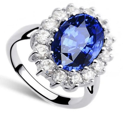 Fashion Natural 925 Silver Sapphire Ring Earring Necklace Set Ladies High-End Crystal Diamond Three-Piece Set Women'S Wedding Jewelry Party Gift Europe and America