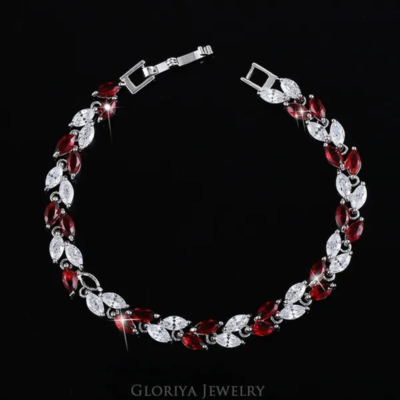 Gloriya Silver Plated Inlay Black and White AAA Grade CZ Crystal Leaf Chain Bracelet Bangle for Women 2024 Fashion Design Fashion Mujer Jewelry