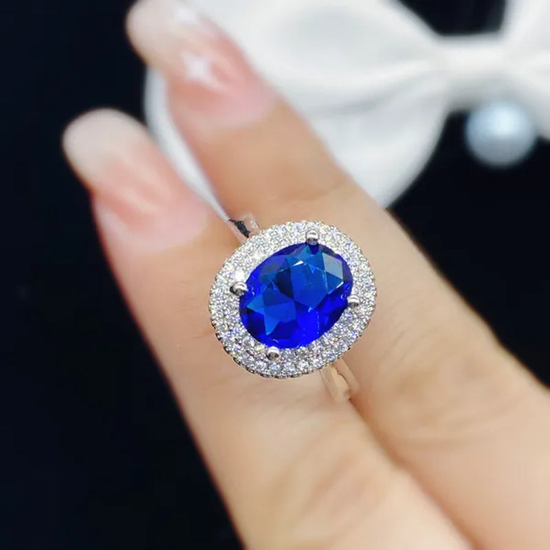 Fashion Jewelry Gold-Plated Ring Natural Gemstones Cut Ellipse Sapphire Zircon AAA Opening Adjustable Ring
