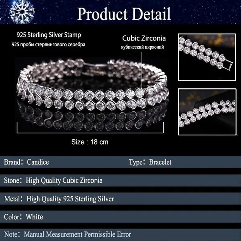 CANDICE Elegant 2 Row Cubic Zirconia Design Sterling Silver Plated Tennis Bracelet& Bangle for Women Gift