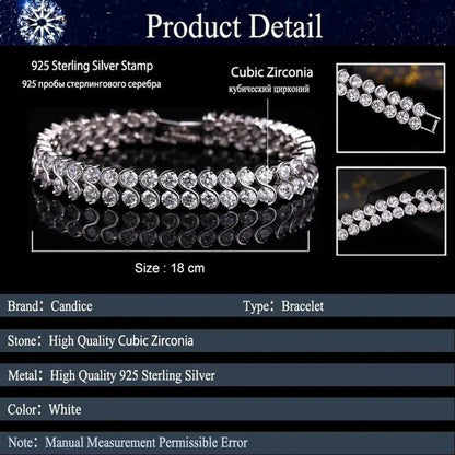 CANDICE Elegant 2 Row Cubic Zirconia Design Sterling Silver Plated Tennis Bracelet& Bangle for Women Gift