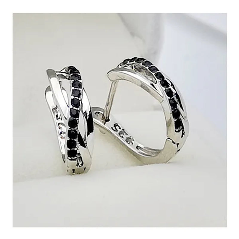 Simple Classic Earrings 925 Sterling Silver Black Sapphire Cross Stud Hoop Earrings Wedding Jewelry Gifts for Women
