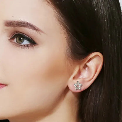 Mini Five-Pointed Star Stud Earrings for Women Silver Crystal Diamond Earrings for Gifts Fine Jewelry Brincos