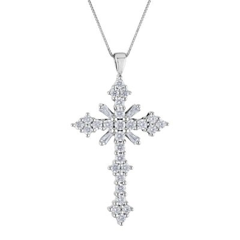 0.46 CT. T.W. Diamond Cross Pendant in 14K White Gold