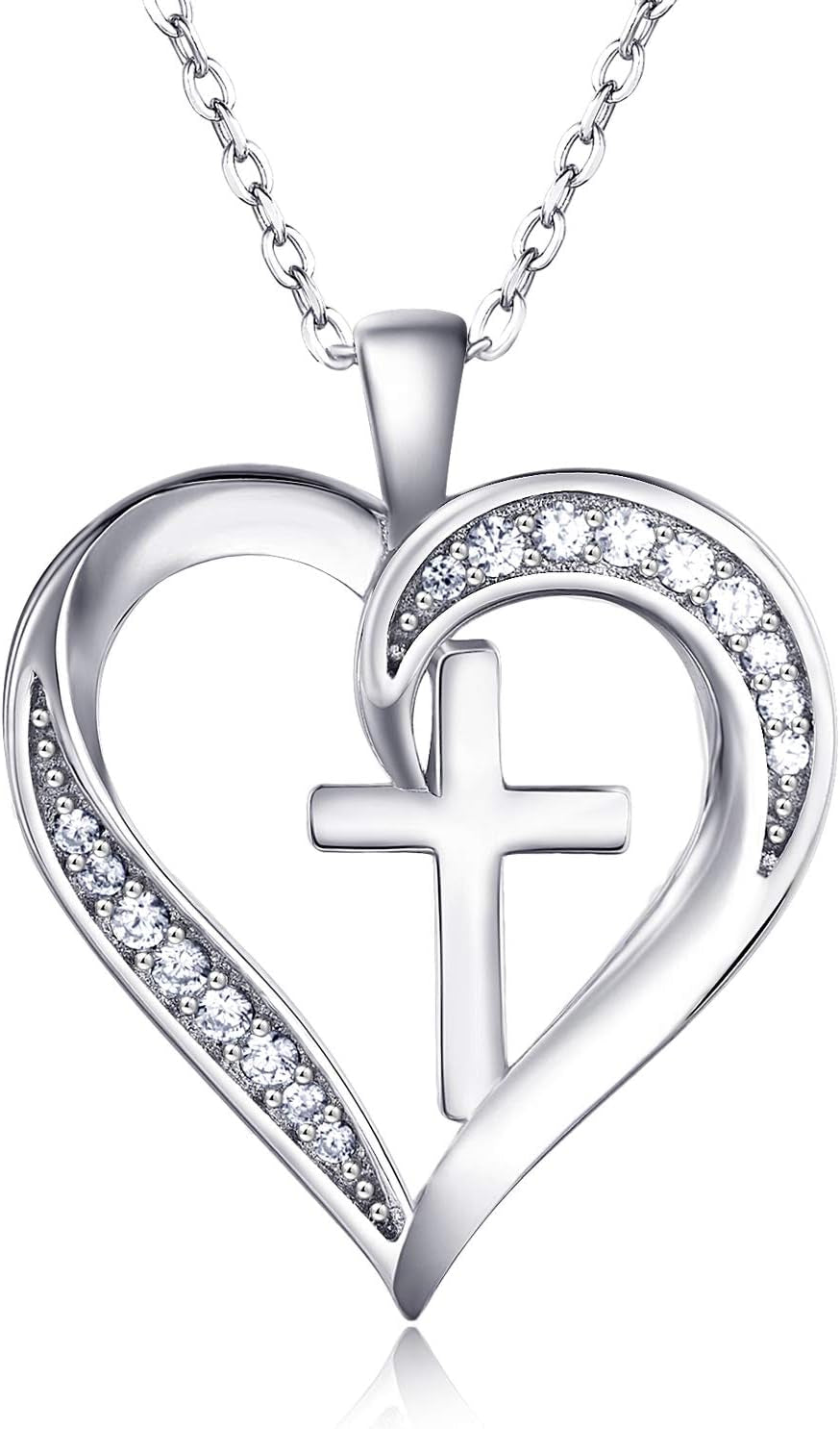 MISSLAN Cross Necklace for Women 925 Sterling Silver Cross Necklace Heart Necklaces for Women Chain Pendant Womens Necklaces