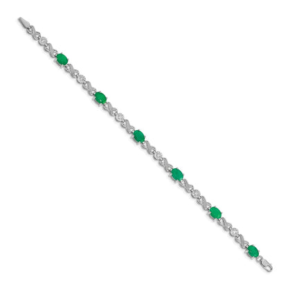 14 Karat White Gold Diamond and Emerald Infinity Bracelet
