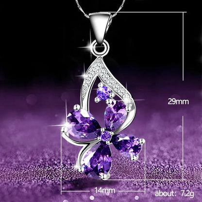 4 Styles High Quality New Arriving Women Charm Crystal Amethyst Diamond Pendant Necklace Exquisite Engagement Wedding Anniversary AAA Zircon Necklace Jewelry for Girlfriend Valentines Day Gifts