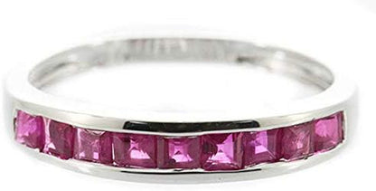 14K White Gold Mozambique Genuine Ruby Ring with Diamonds for Women | Ethically, Authentically & Organically Sourced (Square-Cut) Shaped Ruby Hand-Crafted Jewelry for Her | Ruby Ring for Women