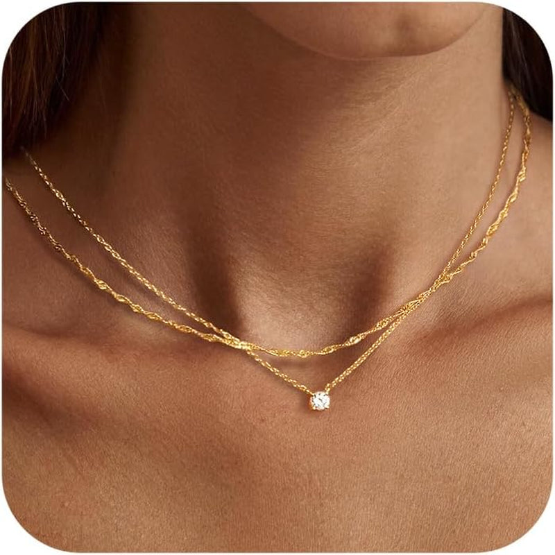 Diamond Necklaces for Women, Dainty Gold Necklace 14K Gold Plated Long Lariat Necklace Simple Gold CZ Diamond Choker Necklaces for Women Trendy Gold Necklace Jewelry Gifts for Girls