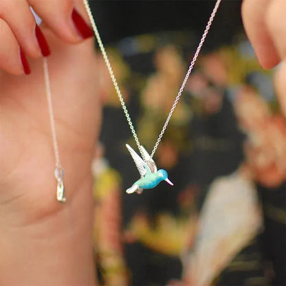 Fashion Hummingbird Pendant Necklace Cute Blue Enamel Bird Pendant Bridal Wedding Party Anniversary Mother's Day Gift Jewelry
