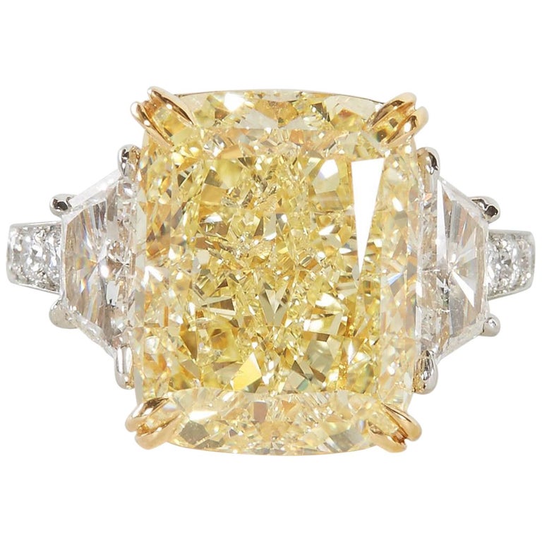 10 Carat Fancy Yellow GIA Cushion Diamond Engagement Ring