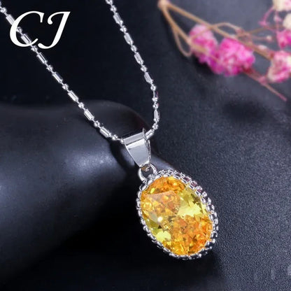 CANDICE Elegant Engagement Accessories Big Oval Cut CZ Stone Silver Necklace Earrings Ring for Bridal Wedding Bling Jewelry Set (US 6-9)