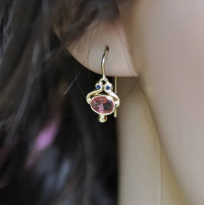 Unique Blue Sapphire Oval Pink Tourmaline Gemstone Dangle Hook Earrings Women Jewelry Gifts