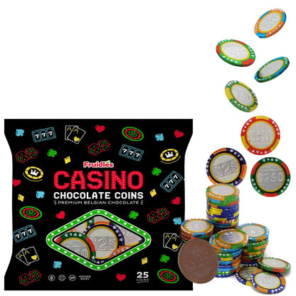 Casino Poker Chips, Belgian Milk Chocolate Coins, Kosher Certified Dairy, Non GMO (25-Pack)