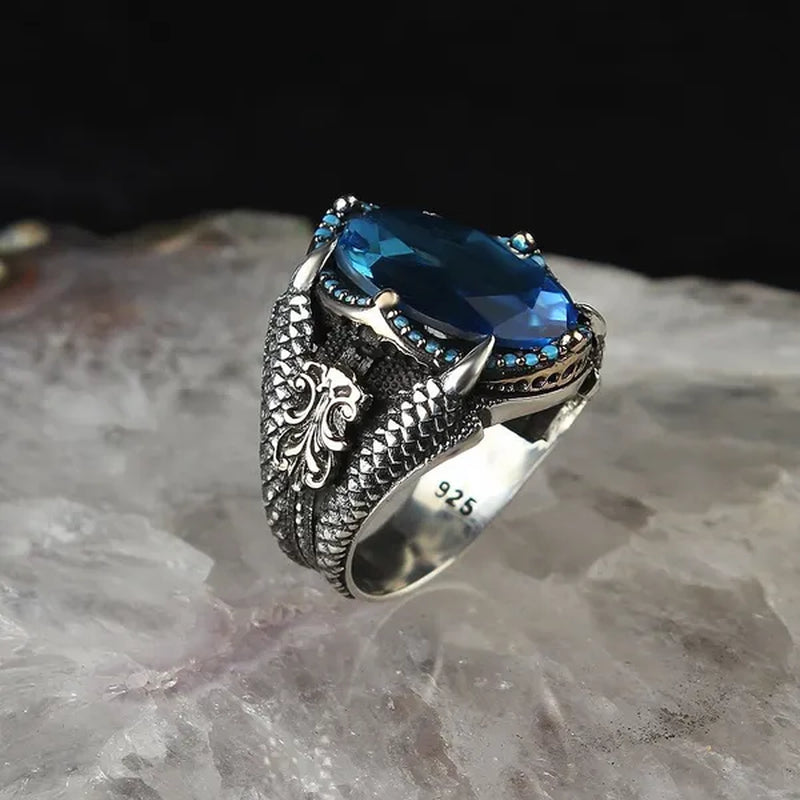 Eagle Claw Model Blue Zircon Stone 925 Sterling Silver Men Ring Fine Jewelry Fashion Rings For Men Gift For Him
