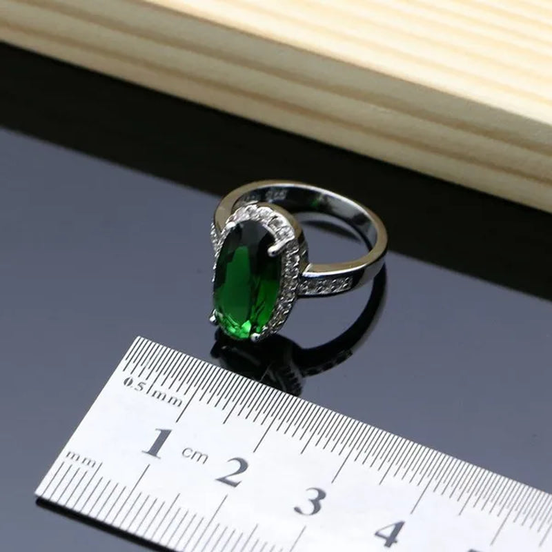 925 Sterling Silver Jewelry Oval Green Emerald Jewelry Sets for Bridal Women Decoration