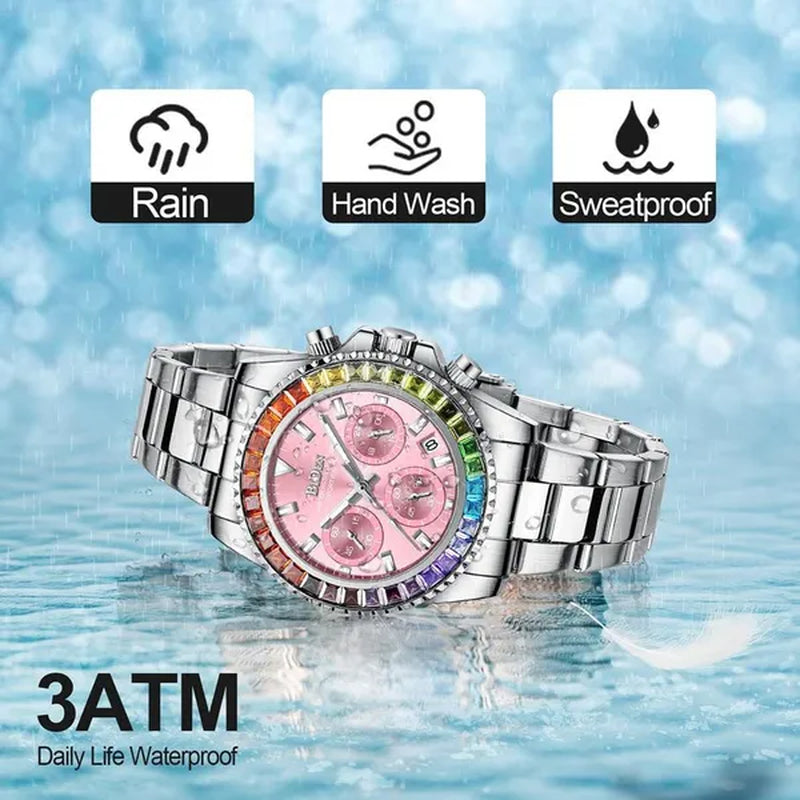 Women Rhinestone Watch Fashion Bling Casual Ladies Watch Female Quartz Rose Gold Watch Crystal Diamond Bracelet Watches For Women Montre Femme Relojes Damen Uhren Orologi Donna