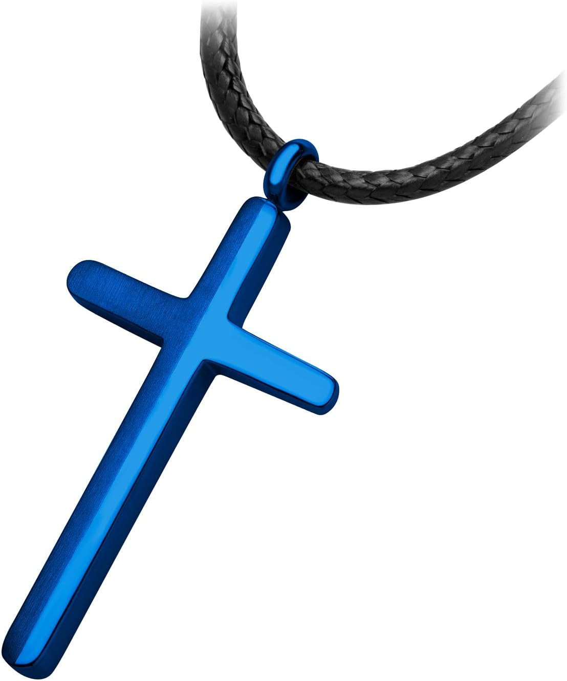 Stainless Steel Cross Necklace for Men - Mens Cross Necklaces with 18 to 24 Inches Waterproof Adjustable Black Leather Rope