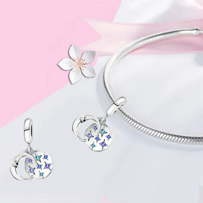 925 Sterling Silver Star Moon Beads Charms Fit Bracelet DIY