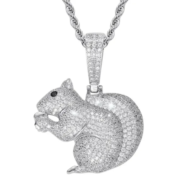 Hip Hop Diamond Cute Little Squirrel Animal Men and Women Necklace Accessories