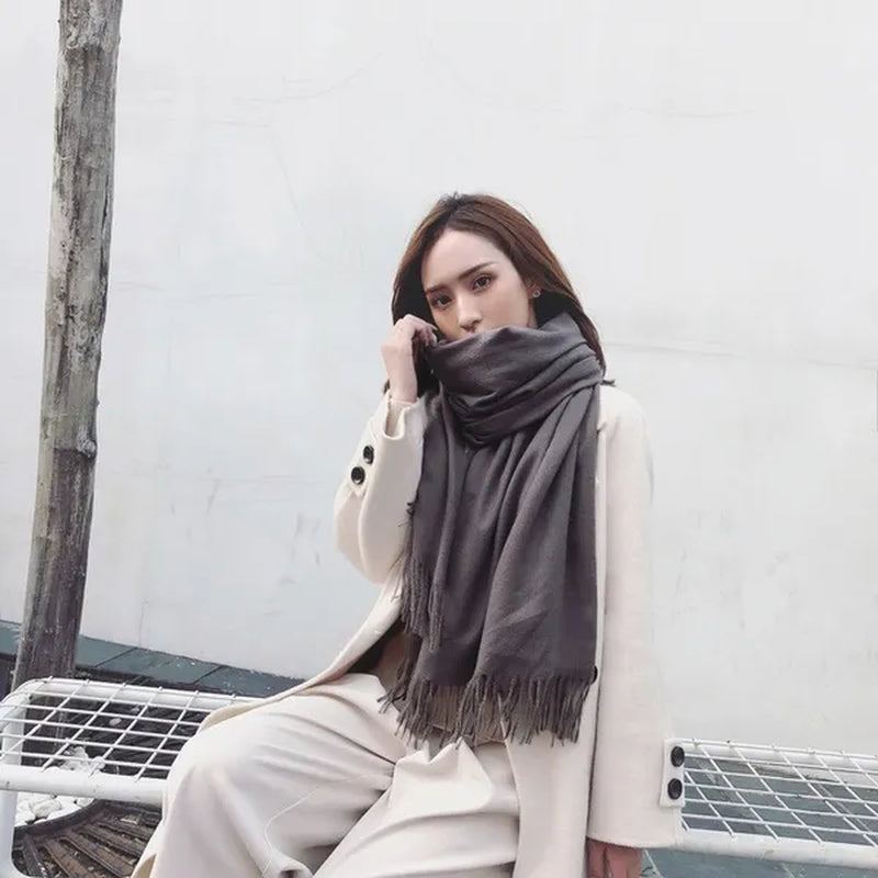 12 Colors Fashion Women Solid Color Simulated Cashmere Scarves with Tassel Lady Autumn Winter Keep Warm Thick Section Long Scarf Female Shawl  Christmas Gifts