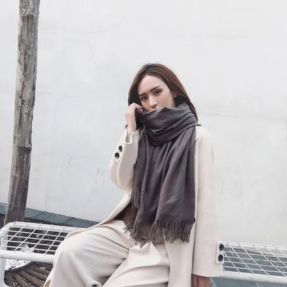 12 Colors Fashion Women Solid Color Simulated Cashmere Scarves with Tassel Lady Autumn Winter Keep Warm Thick Section Long Scarf Female Shawl  Christmas Gifts