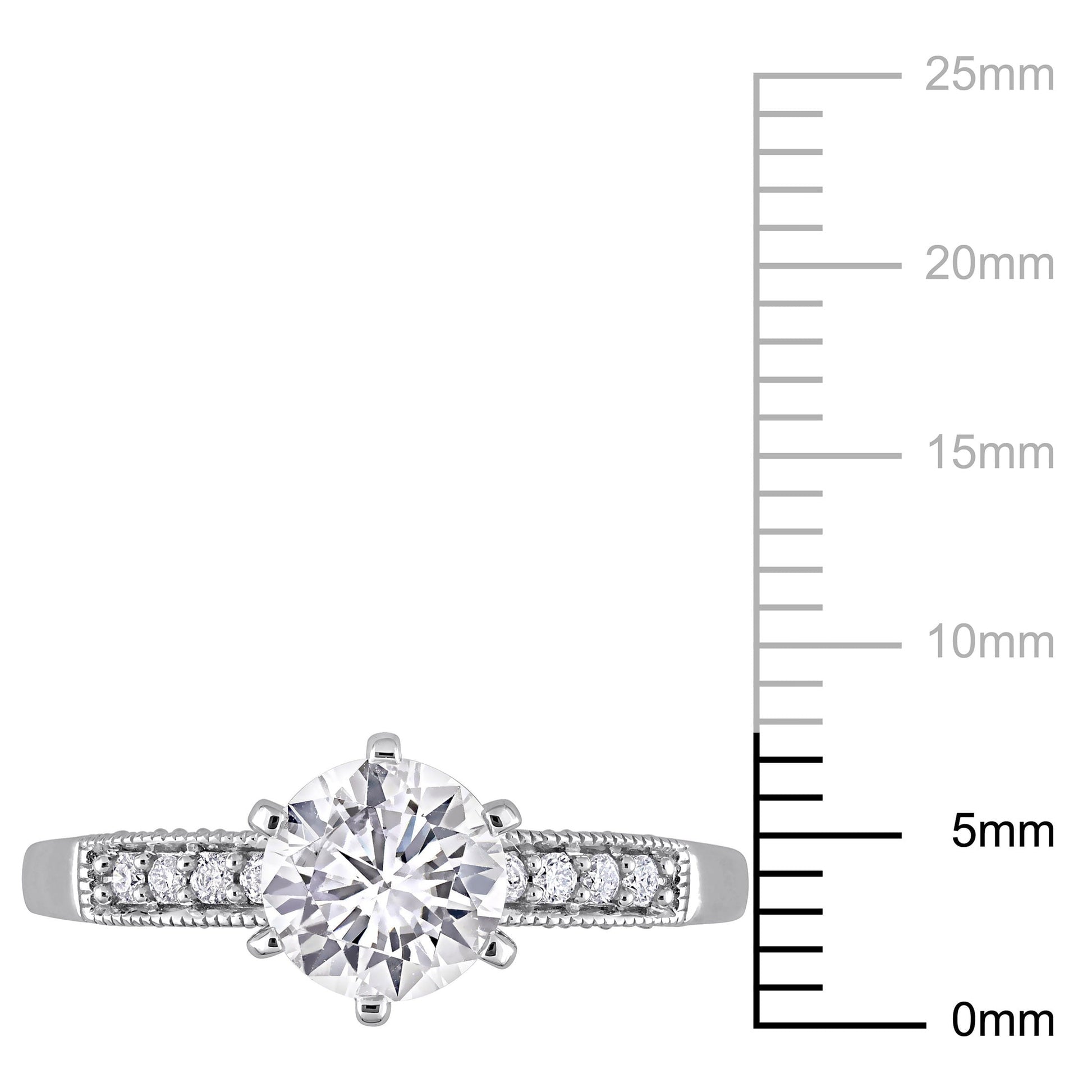 Women'S 1 3/8 Carat T.G.W. Round-Cut Created White Sapphire 10Kt White Gold Engagement Ring with 1/4 Carat T.W. Round-Cut Diamond on Band with 6-Prong/Pave Setting