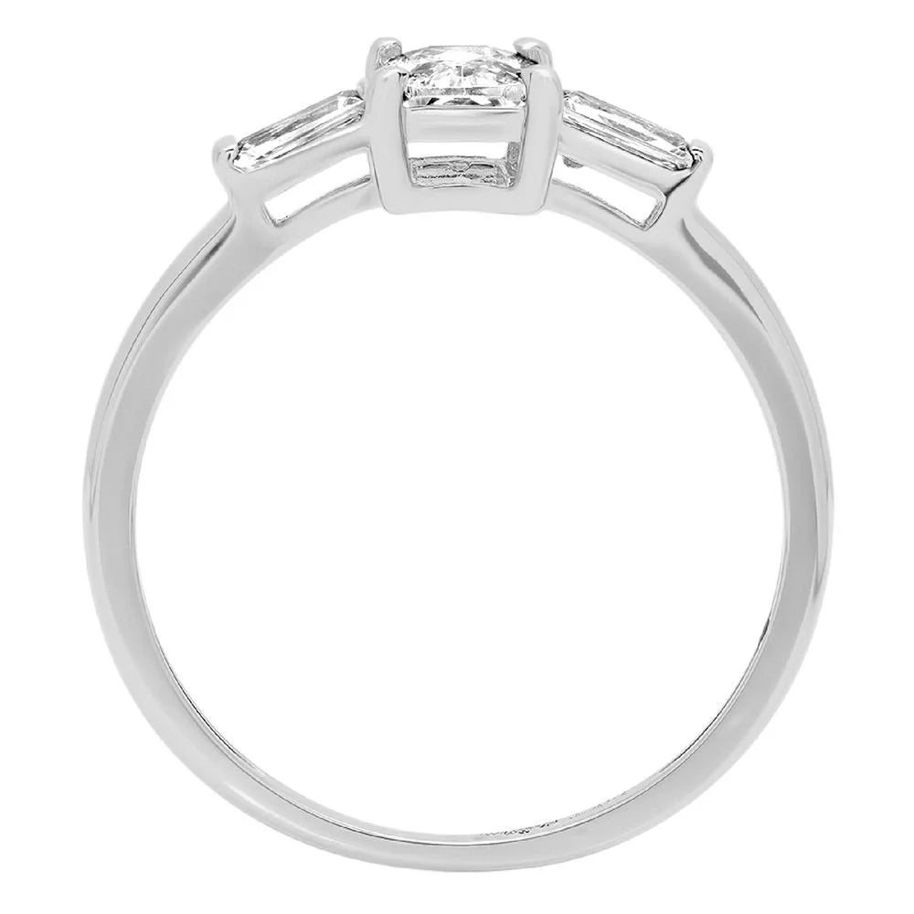 0.8 Ct Brilliant Emerald Cut Simulated Diamond 14K White Gold Three-Stone Ring SZ 7.5