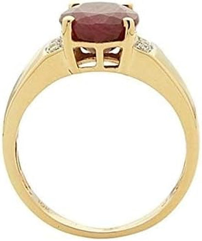 10K Yellow Gold 3Ct Genuine Opaque Ruby Ring with Diamonds for Women Holiday Gifts | Ethically, Authentically & Organically Sourced Oval Ruby Ring for Her