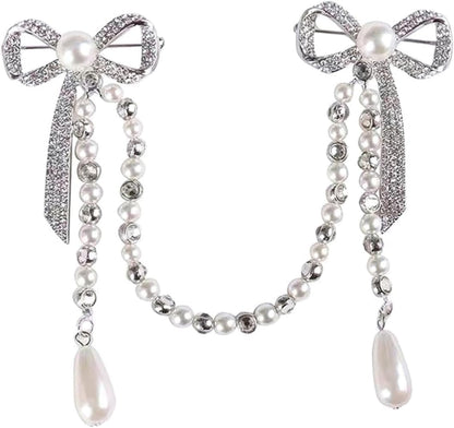 Unique Brooches for Women Pearl Butterfly Corsage Tassel Brooch Elegant Diamond Breast Pin Chain for Women Lady Pin Brooch for Parties
