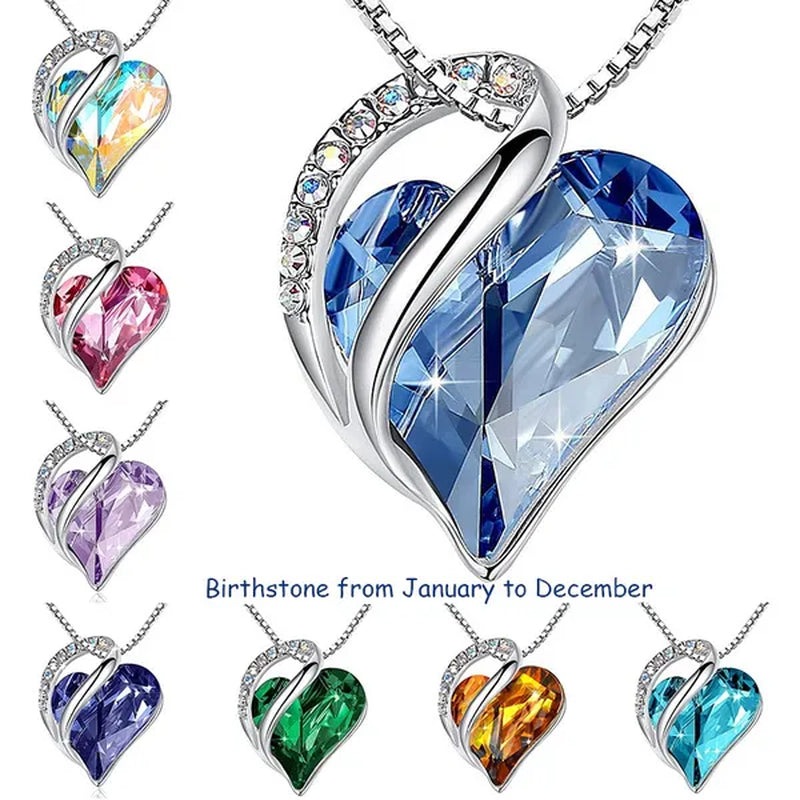 Love Heart Crystals Pendant Necklace January To December Birthstone Jewelry for Woman Blue Crystal Choker Necklace for Bridal Wedding Necklace Valentine's Day  Mother's Day Wife's Anniversary Gift