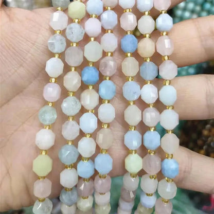 8Mm Faceted Natural Blue Apatite Morganite Tiger Eye Citrine Strawberry Sunstone Gem Stone Beads round Loose Spacer Beads