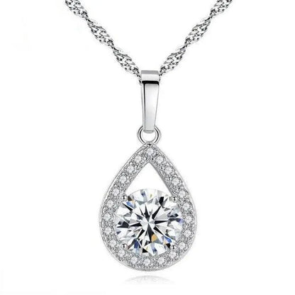 Delicate Teardrop Plated Moissanite Cubic Zirconia Necklace for Women Bridal Engagement Wedding Fine Jewelry Gift