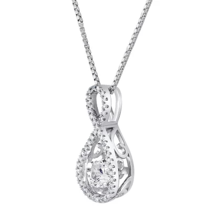 Dancing Lab Created White Sapphire and 0.12 CT. T.W. Diamond Infinity Pendant in Sterling Silver