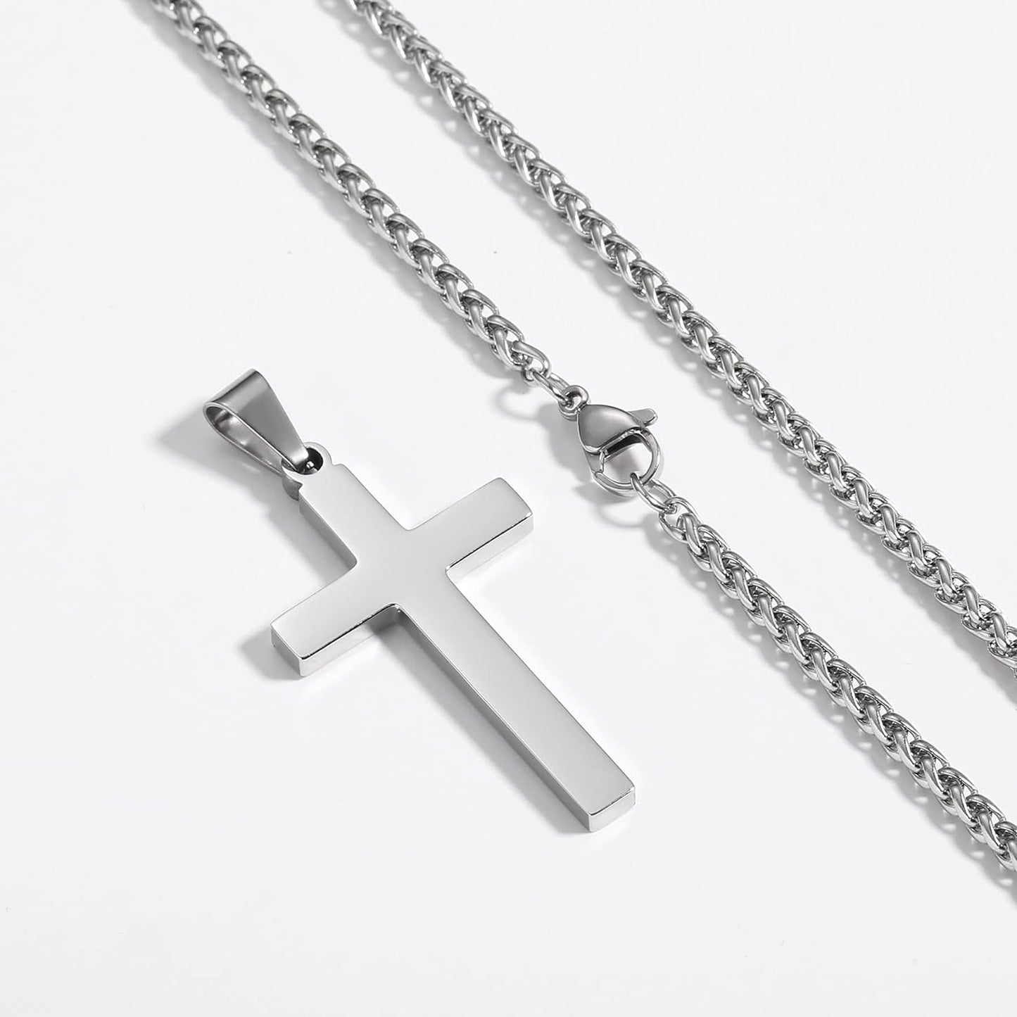 Cross Necklace for Men Boys Women 16-24 Inches Stainless Steel Cross Pendant Chain Religious Gift