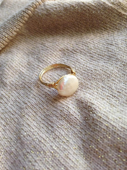 Pearl Ring Freshwater Coin (Gold-Filled, 7)