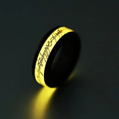 New Stainless Steel Glow in the Dark Lord of Ring for Men Blue Yellow Luminous Wedding Ring Male Jewelry Gift 8Mm