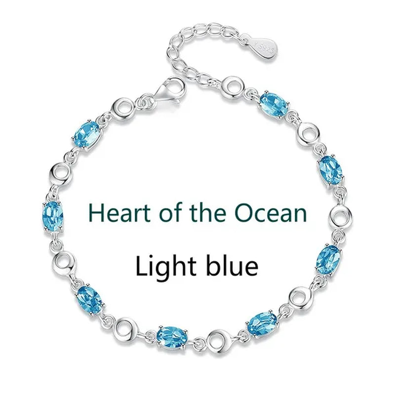 Sapphire Plated S925 Sterling Silver Bracelet Crystal Birthday Present