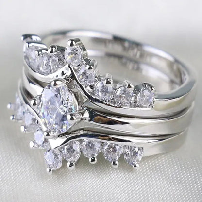 Round 5Mm 1CT CZ Bridal Sets 10KT White Gold Filled Women'S Wedding Ring 3 in 1 Band Gifts Sz 5-10