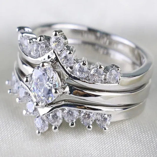 Round 5Mm 1CT CZ Bridal Sets 10KT White Gold Filled Women'S Wedding Ring 3 in 1 Band Gifts Sz 5-10