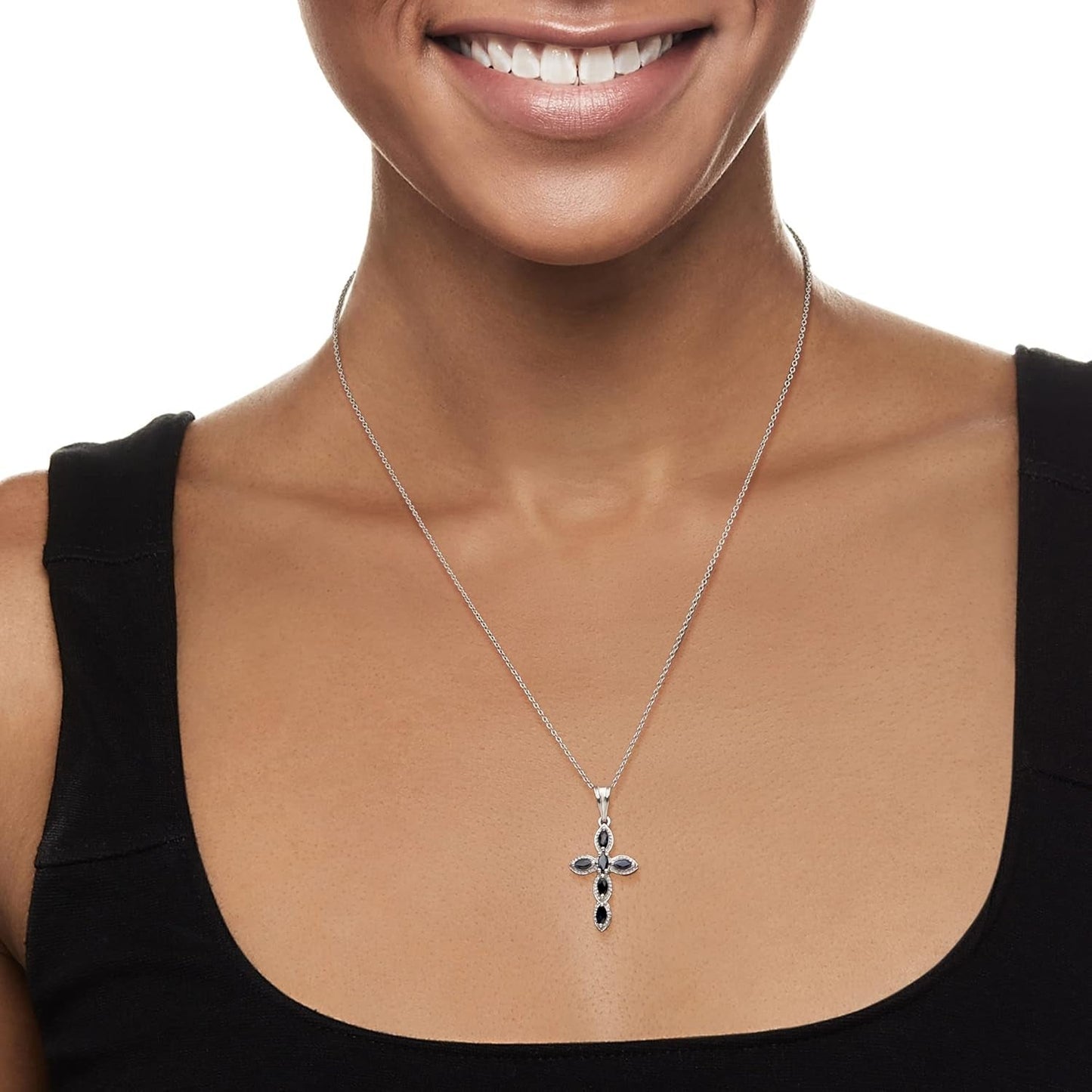 0.80 Ct. T.W. Sapphire Cross Pendant Necklace in Sterling Silver. 18 Inches