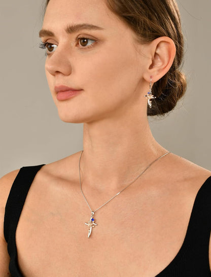 Cross Pendant Necklace 925 Sterling Silver Rose Flower Necklace Gemstones Flower Jewelry for Women