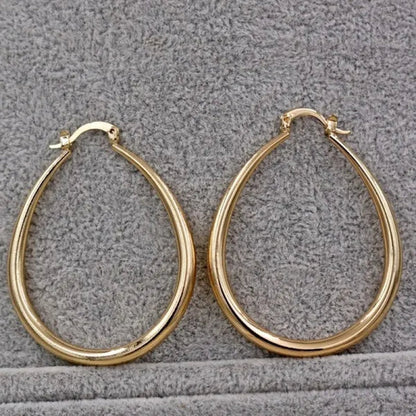 Simple Smooth Gold Plated Exaggerate Hoop Earrings Wedding Engagement Anniversary Jewelry Gift for Women