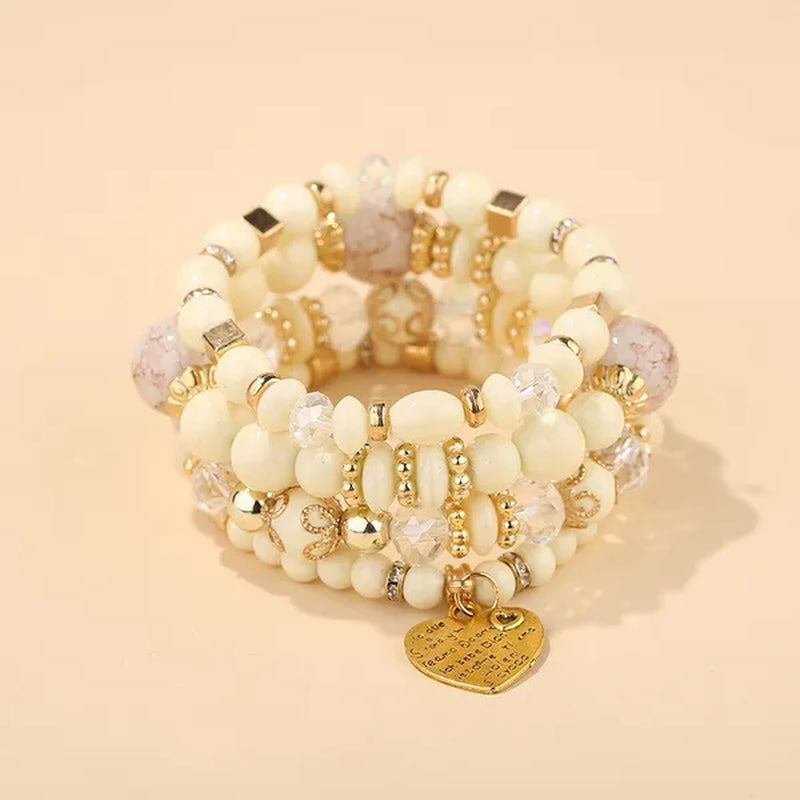Ethnic style multi-layered bracelet crystal beaded ladies hand jewelry