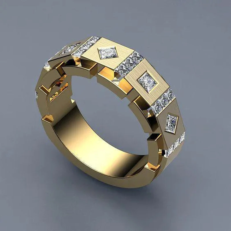 European and American Fashion Mens Modern Avant Garde Natural Gemstones Business Diamond Gold Ring Engagement Wedding Jewelry Rings Size 6-13
